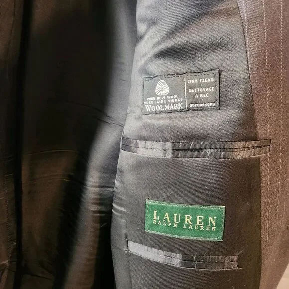 Vtg Lauren Ralph Lauren Charcoal Subtle Pinstripe Wool Suit 46L & Pants 40x31